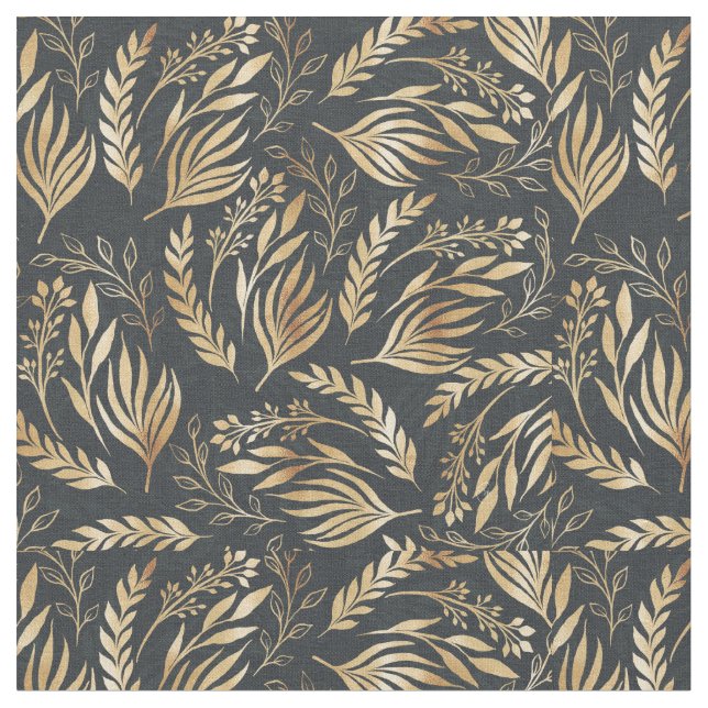 Klassisches Gold Foliage Botanisches Grau Design Stoff (Nahaufnahme)