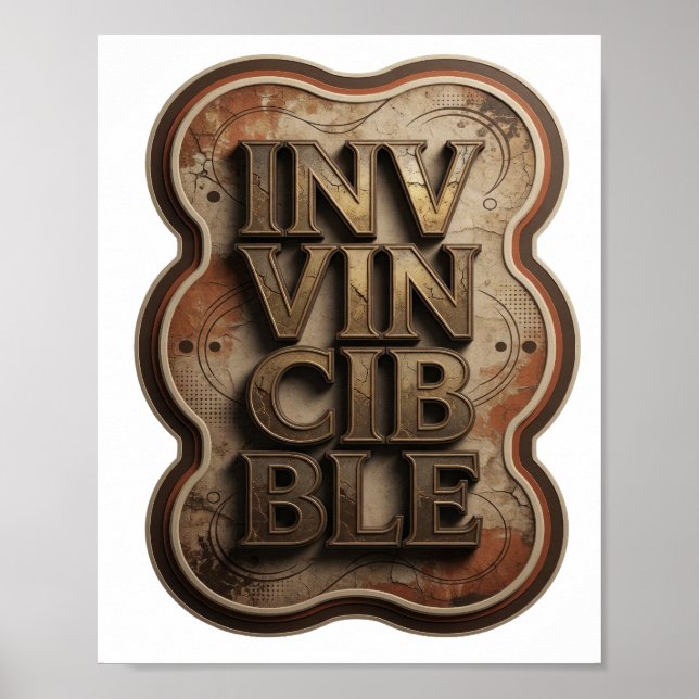 Klassisches Gold INVINCIBLE 3D-Textkunst Poster (Vorne)