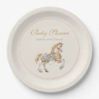 Klassisches Gold Karussellpferd Baby Shower Pappteller