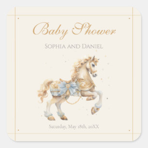 Klassisches Gold-Karussellpferd-Baby-Shower Quadratischer Aufkleber