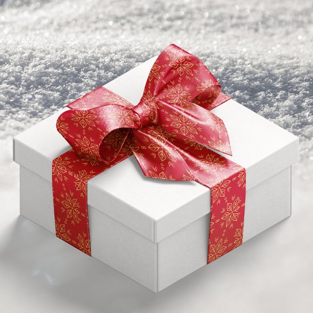 Klassisches Gold Red Snowflake Muster Satinband (Classic Gold Red Snowflake Pattern Satin Ribbon)