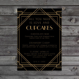 Klassisches Gold Vintage-Cupcake-Menü Hochzeitssch Poster