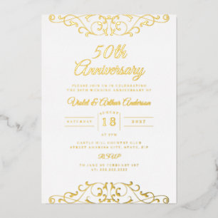 Klassisches Gold Weiß Swirl 50. Hochzeitstag Folieneinladung