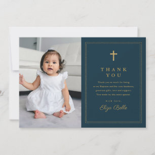 Klassisches Goldkreuz religiöses Foto Taufe Dankeskarte