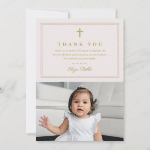 Klassisches Goldkreuz religiöses Foto Taufe Dankeskarte