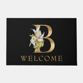 Klassisches Goldmonogramm B mit Blume Doormat Fußmatte