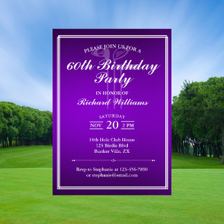 Klassisches Golf-Thema Lila Weiß 60. Geburtstag Einladung