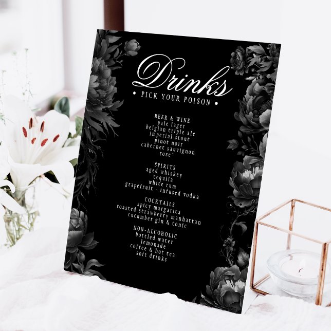 Klassisches Gotisches Black Wedding Drinks Menü Sockelschild (Von Creator hochgeladen)