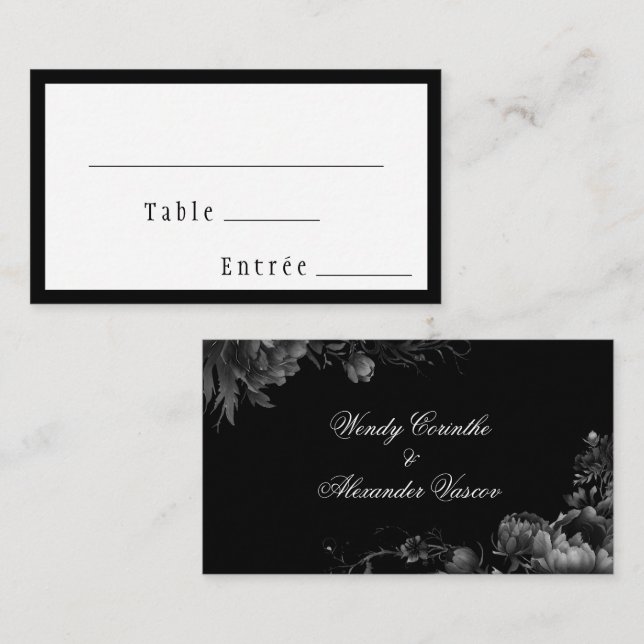 Klassisches Gotisches Black Wedding Menü - Flat Platzkarte (Vorne/Hinten)
