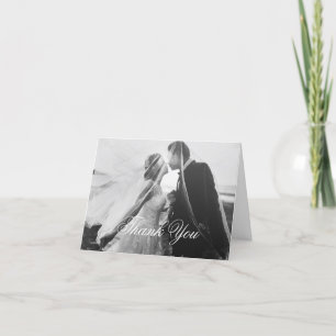 Klassisches Gotisches White Wedding Foto geklappt Dankeskarte