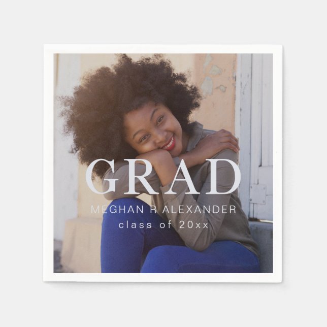 Klassisches Graduate Foto und Name Serviette (Vorderseite)