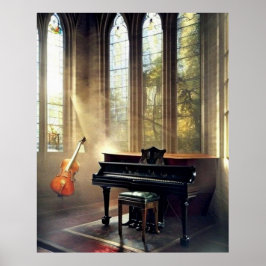Klassisches Grand Piano und Cello auf einem Kirche Poster