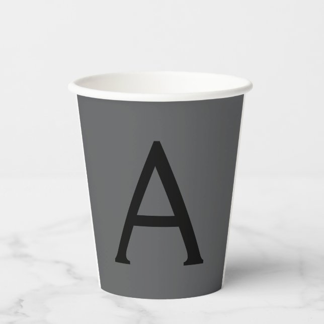 Klassisches Grau Einfaches Monogramm Name Initiale Pappbecher (Vorderseite)