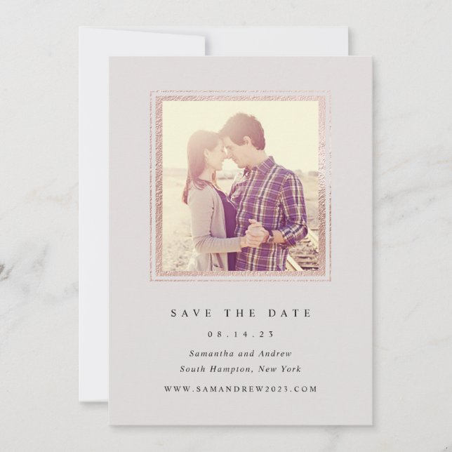 Klassisches Grau- und Goldrahmen-Foto Save the Dat Date (Vorderseite)