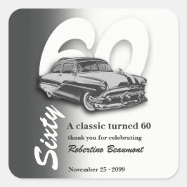 Klassisches graues Auto wird 60 Jahre alt Quadratischer Aufkleber