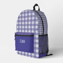 Klassisches graues Gingham-Muster personalisierter Bedruckter Rucksack