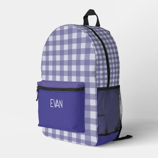 Klassisches graues Gingham-Muster personalisierter Bedruckter Rucksack (Rückseitige Ecke Rechts)