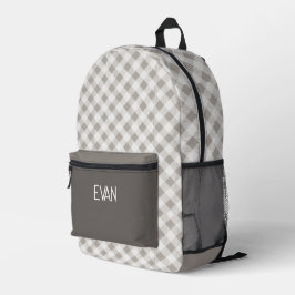 Klassisches graues Gingham-Muster personalisierter Bedruckter Rucksack