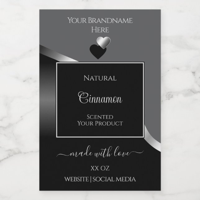 Klassisches Gray Black Wavy Silver Hearlabel Lebensmitteletikett (Einzelnes Label)