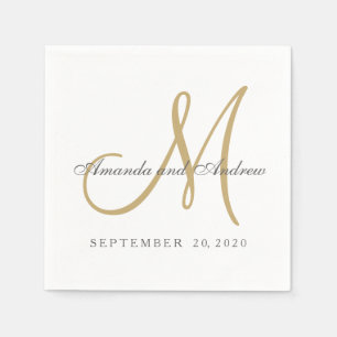 Klassisches Gray White Gold Monogram Elegant Weddi Serviette