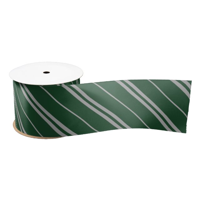 Klassisches Green Gray School Stripes Muster Satinband (Spule)