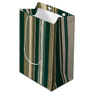 Klassisches Grün-Creme-Streifenmuster Mittlere Geschenktüte