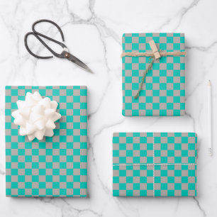 Klassisches Grün, Grau Kariert Geschenkpapier Set