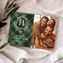Klassisches grün kariertes Monogramm-Foto-Weihnach