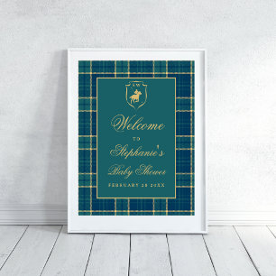 Klassisches grün kariertes Polo Reit-Babyshower Poster