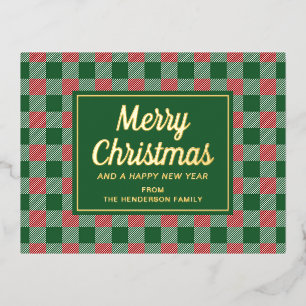 Klassisches grün kariertes Weihnachtsgold Folien Feiertagspostkarte