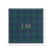 Klassisches Grün Navy Tartan Karo Gold Monogramm