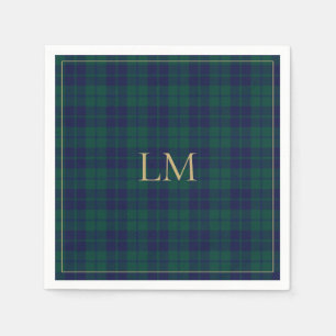 Klassisches Grün Navy Tartan Karo Gold Monogramm Serviette