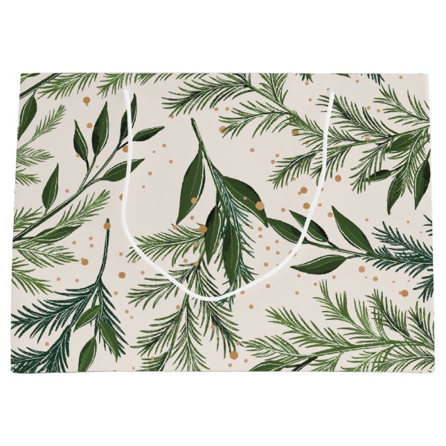 Klassisches Grün Pine Gold Traditionelles Weihnach Große Geschenktüte (Vorderseite)