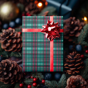 Klassisches grün-rotes Karomuster – Festlich Geschenkpapier