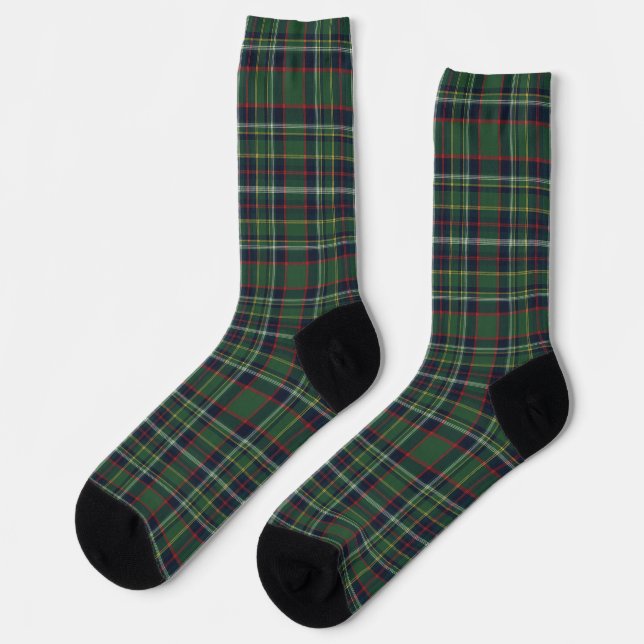Klassisches grün-rotes Tartan-Karomuster Socken (Linkes Detail)