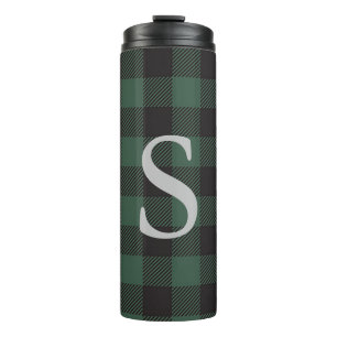 Klassisches Grün-Schwarzes Büffel-Tartan-Karo-Mono Thermosbecher