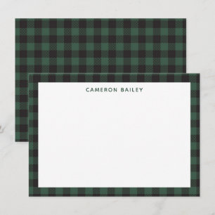 Klassisches Grün-Schwarzes Büffel-Tartan-Karo Pers Mitteilungskarte