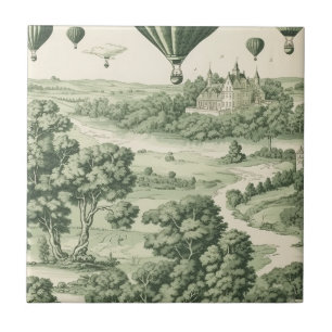 Klassisches Grün Toile de Jouy Französische Landsc Fliese