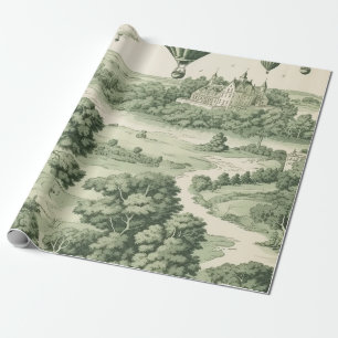 Klassisches Grün Toile de Jouy Französische Landsc Geschenkpapier