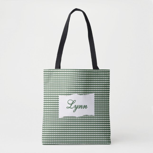 Klassisches Grün-Weiß-Gingham | Personalisierter N (Vorderseite)