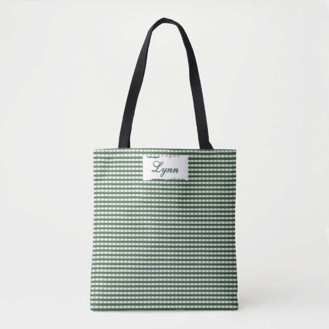Klassisches Grün-Weiß-Gingham | Personalisierter N (Vorderseite)