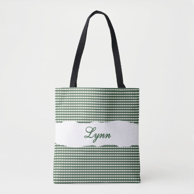 Klassisches Grün-Weiß-Gingham | Personalisierter N (Vorderseite)
