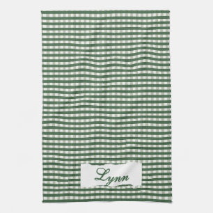 Klassisches Grün-Weiß-Gingham Personalisierter N Geschirrtuch