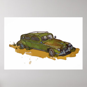 Klassisches grünes Antique-Sedan-Plakat Poster