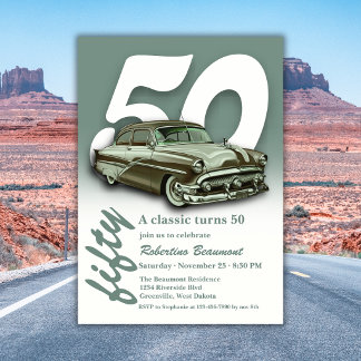 Klassisches grünes Auto wird 50 Einladung