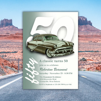 Klassisches grünes Auto wird 50 Einladung