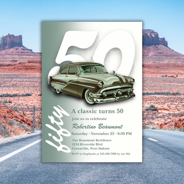 Klassisches grünes Auto wird 50 Einladung (Von Creator hochgeladen)