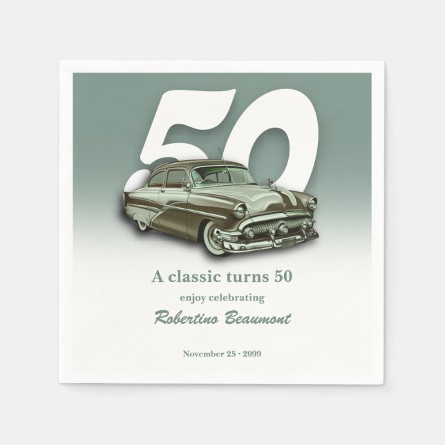 Klassisches grünes Auto wird 50 Jahre alt Serviette (Vorderseite)