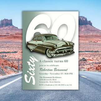 Klassisches grünes Auto wird 60 Einladung
