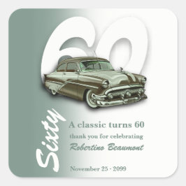 Klassisches grünes Auto wird 60 Quadratischer Aufkleber